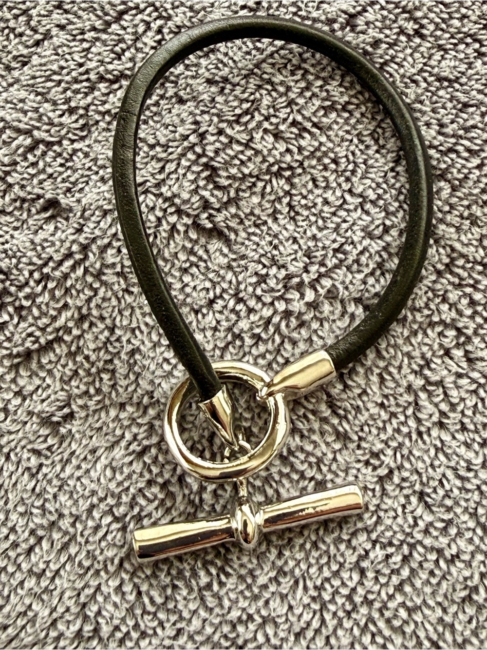 Leather Toggle Bracelet with Silver-Tone Hardware